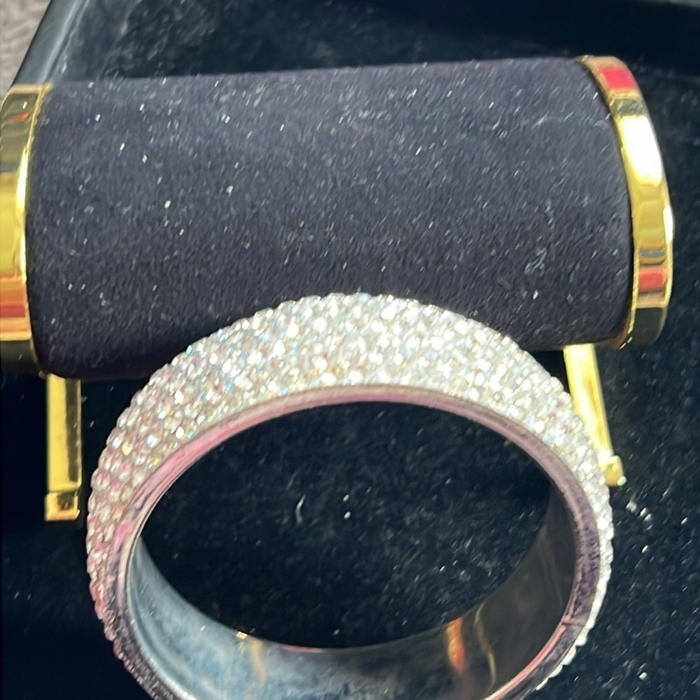 Silver Crystal Studed Bangle Bracelet - image 2